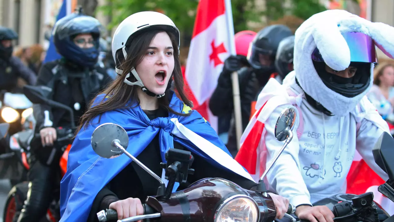 People take part in a protest against a draft law on "foreign agents" in Tbilisi, Georgia April 9, 2024. Reuters/Irakli Gedenidze