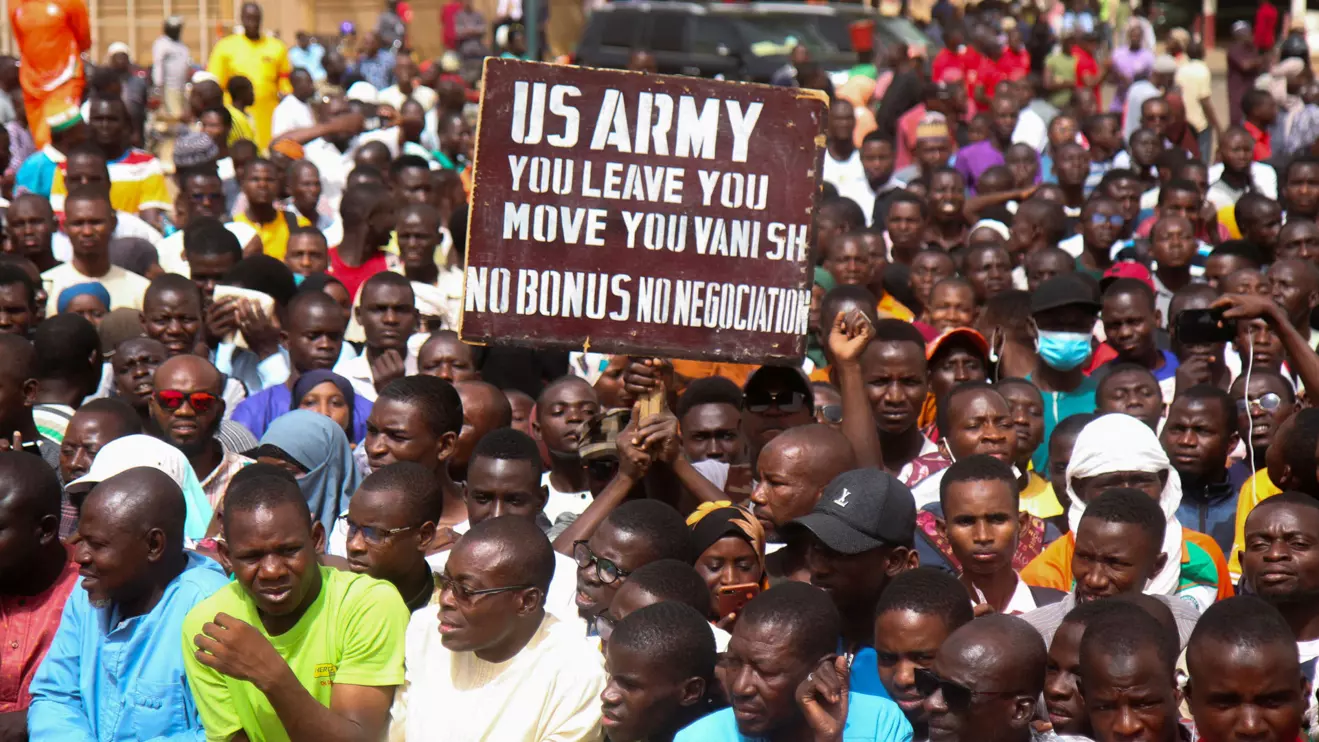 Nigeriens gather in a street to protest against the U.S. military presence, in Niamey, Niger April 13, 2024. Reuters/Mahamadou Hamidou