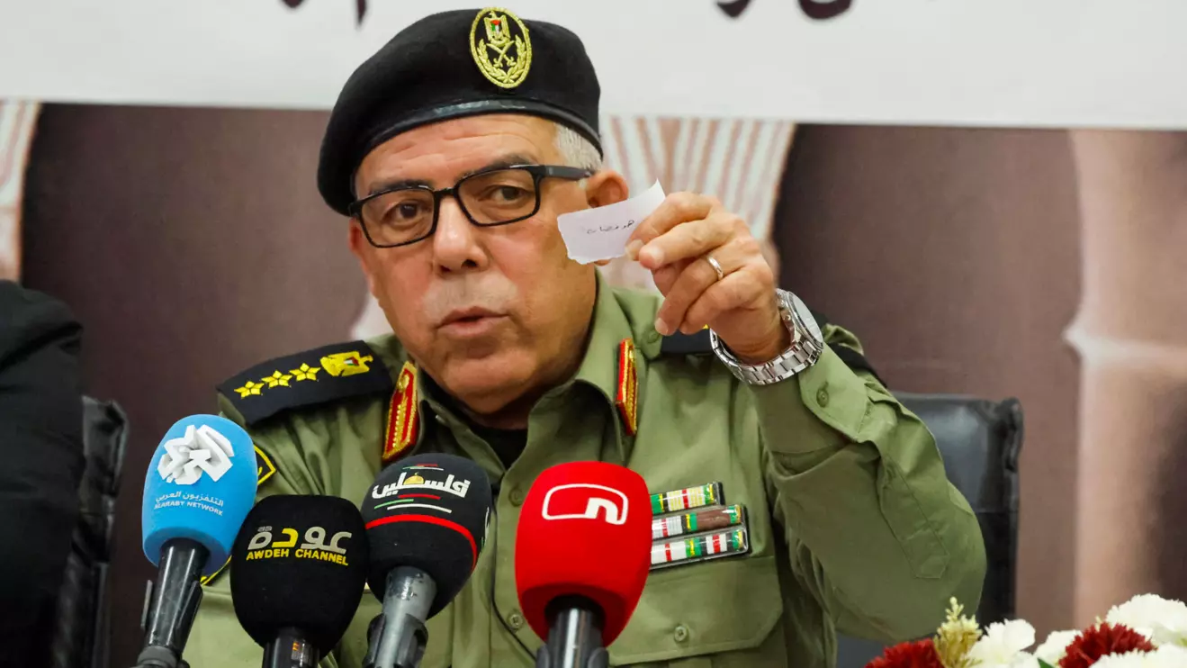 Brigadier General Anwar Rajab, spokesperson of the Palestinian security forces, speaks about the operation of the security services in the Jenin camp, during a press conference, in Jenin, in the Israeli-occupied West Bank, January 9, 2025. Reuters/Raneen Sawafta
