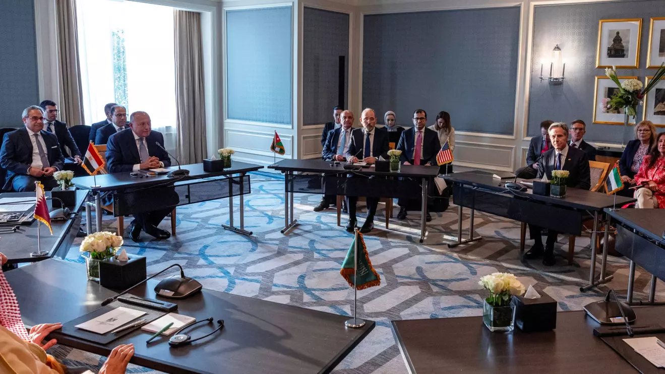 U.S. Secretary of State Antony Blinken meets with representatives from Egypt, Jordan, Saudi Arabia, UAE, Qatar, and the Palestinian Authority, in Cairo, Egypt March 21, 2024. Reuters/Evelyn Hockstein