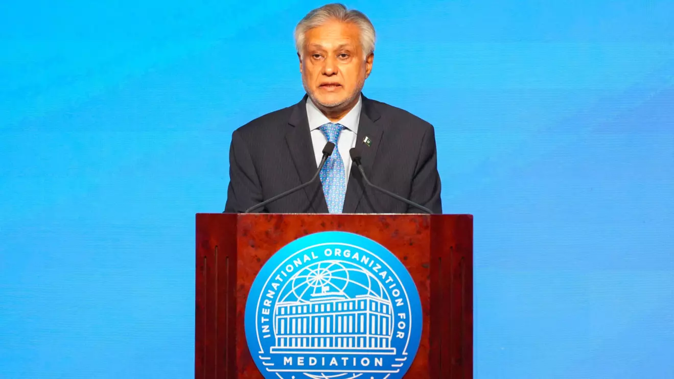 Pakistan's Foreign Minister Ishaq Dar, attends the signing ceremony of the Convention on the Establishment of The International Organization for Mediation (IOMed) in Hong Kong, China May 30, 2025. Reuters/Bertha Wang