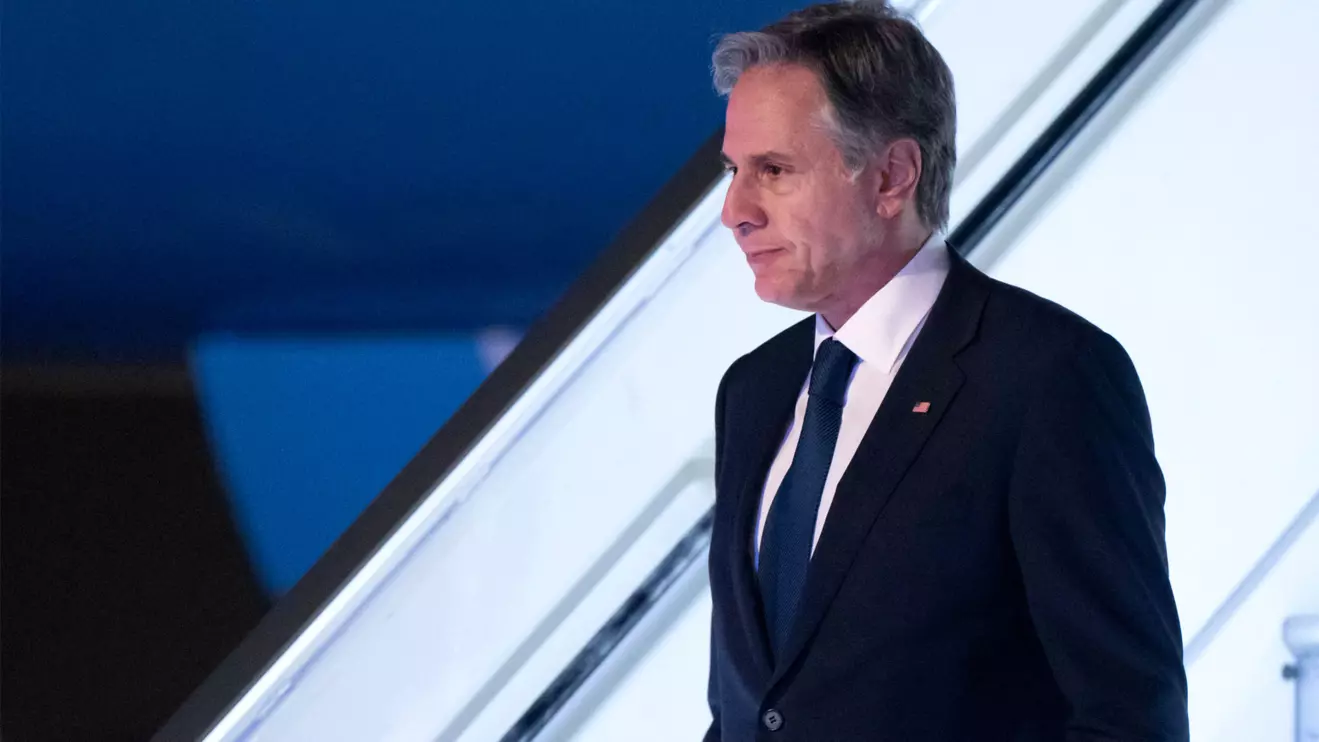 US Secretary of State Antony Blinken disembarks from his airplane upon arrival at Ben Gurion Airport in Tel Aviv, Israel, on November 30, 2023. Saul Loeb/Pool via Reuters