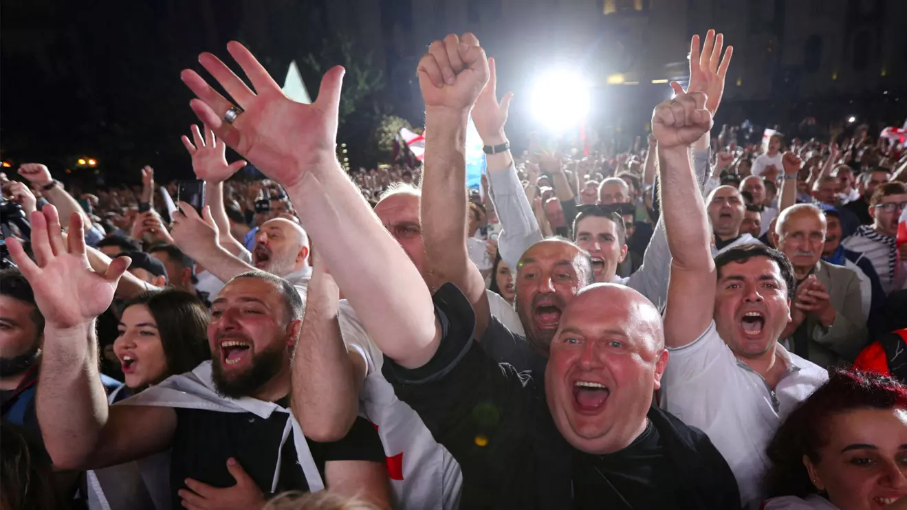 People take part in a pro-government rally in support of a bill on "foreign agents" in Tbilisi, Georgia April 29, 2024. Reuters/Irakli Gedenidze