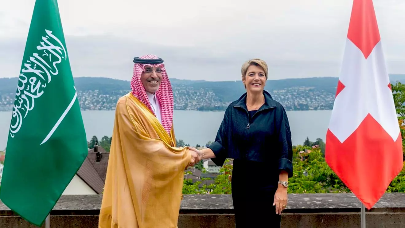 Karin Keller-Sutter, Vice President of the Swiss Federal Council, and Saudi Arabia’s Finance Minister Mohammed Al-Jadaan © X