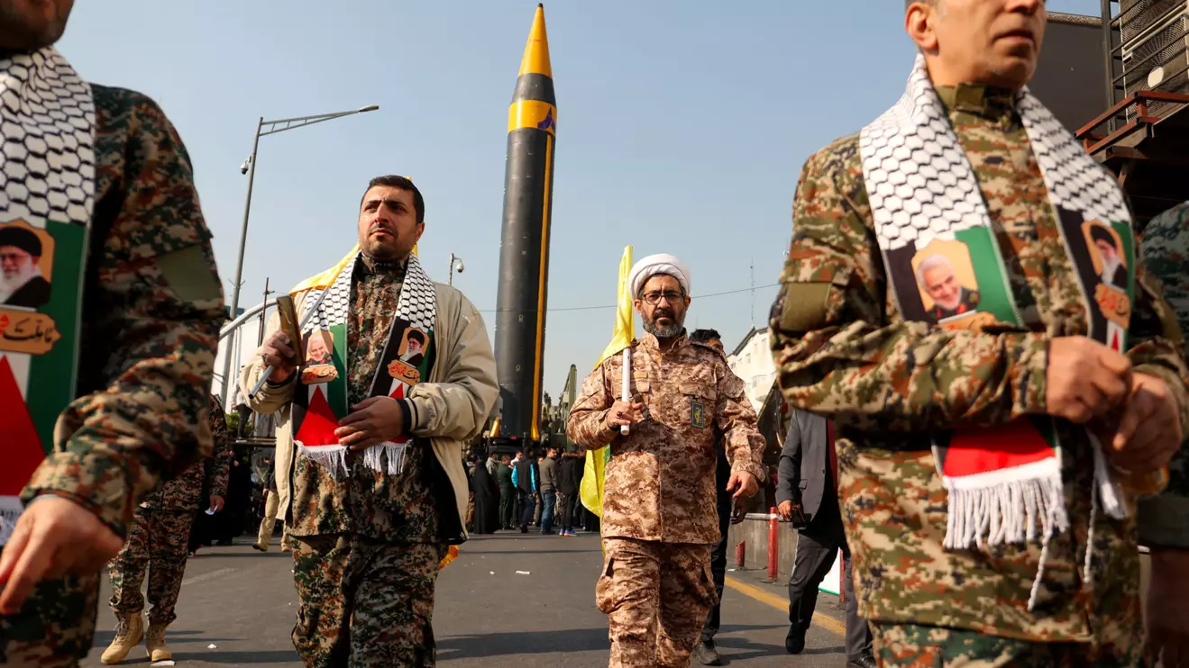 A cleric member of Basij paramilitary forces attends a rally in support of Palestinians, in Tehran, Iran, November 24, 2023. Majid Asgaripour/WANA (West Asia News Agency) via Reuters
