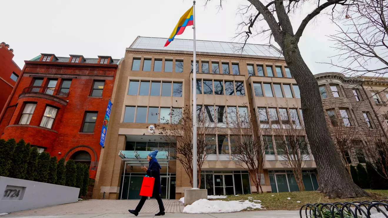 A person walks past Colombia's embassy in Washington DC, Reuters/Ken Cedeno