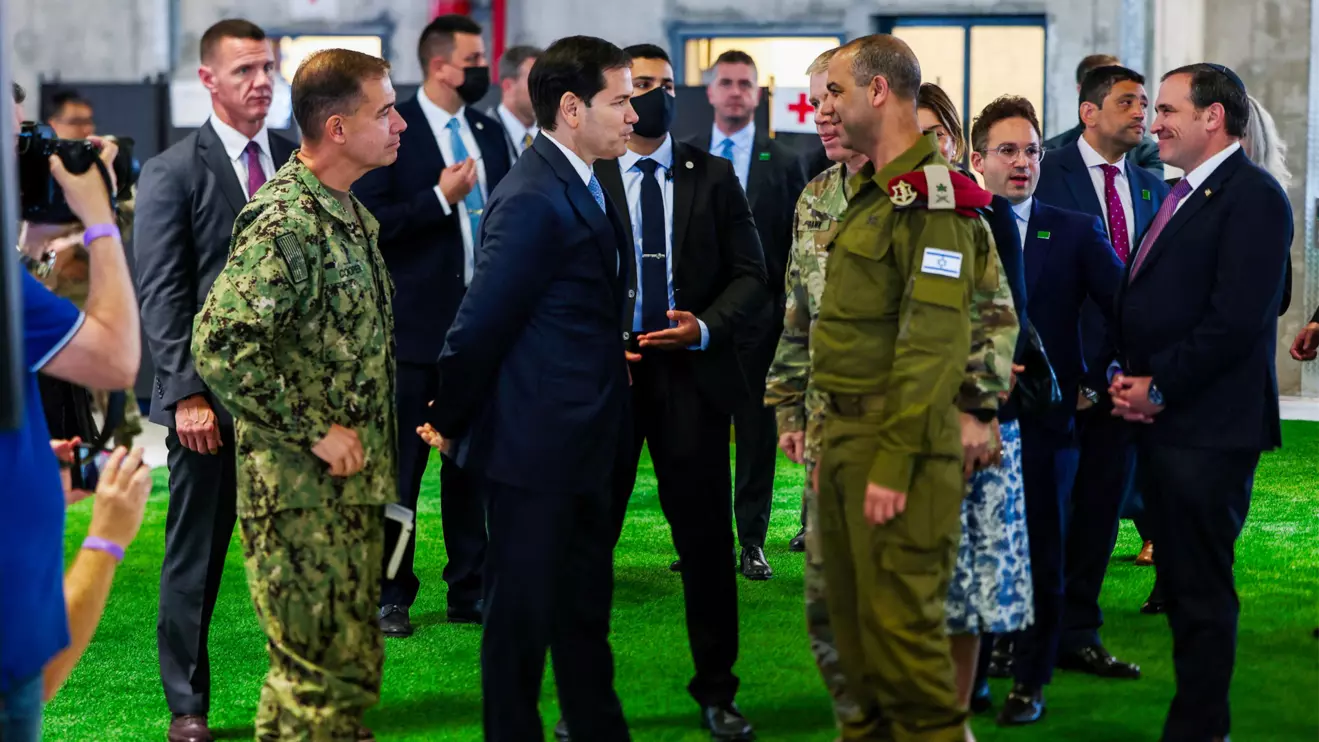 US Secretary of State Marco Rubio speaks with Israeli Brigadier General Yaakov Dolf as he visits the Civil-Military Coordination Center in southern Israel on October 24, 2025. Fadel Senna, Reuters