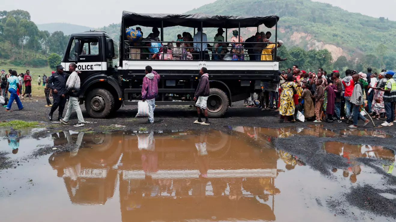 Congolese civilians who fled from Goma, eastern Democratic Republic of Congo following fighting between M23 rebels and the Armed Forces of the Democratic Republic of the Congo (FARDC), arrive on a courtesy truck at a reception centre in Rugerero near Gisenyi, in Rubavu district, Rwanda, January 28, 2025. Reuters/Thomas Mukoya