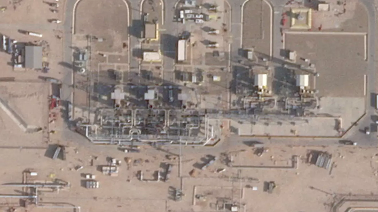 A satellite image shows damage at a Saudi oil facility serving the East-West Pipeline, in the Riyadh region, Saudi Arabia, September 16, 2026, following a reported attack on September 11. 2026 Planet Labs PBC/Handout via Reuters