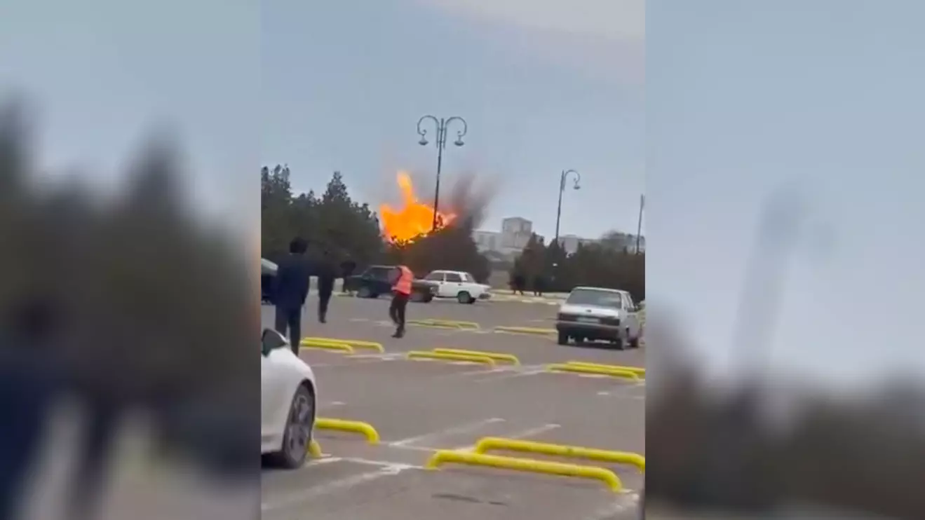 A drone explodes at the airport of Nakhchivan, Azerbaijan, in this screengrab obtained from a social media video released March 5, 2026. Social Media