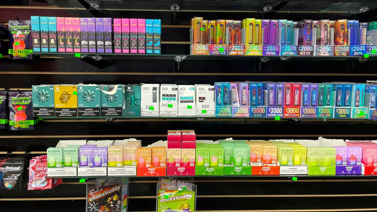 Elf Bar vapes, made by China manufacturer Heaven Gifts, are pictured on a wall of flavored e-cigarettes in a store in Raleigh, North Carolina Reuters/Arriana Mclymore//File Photo