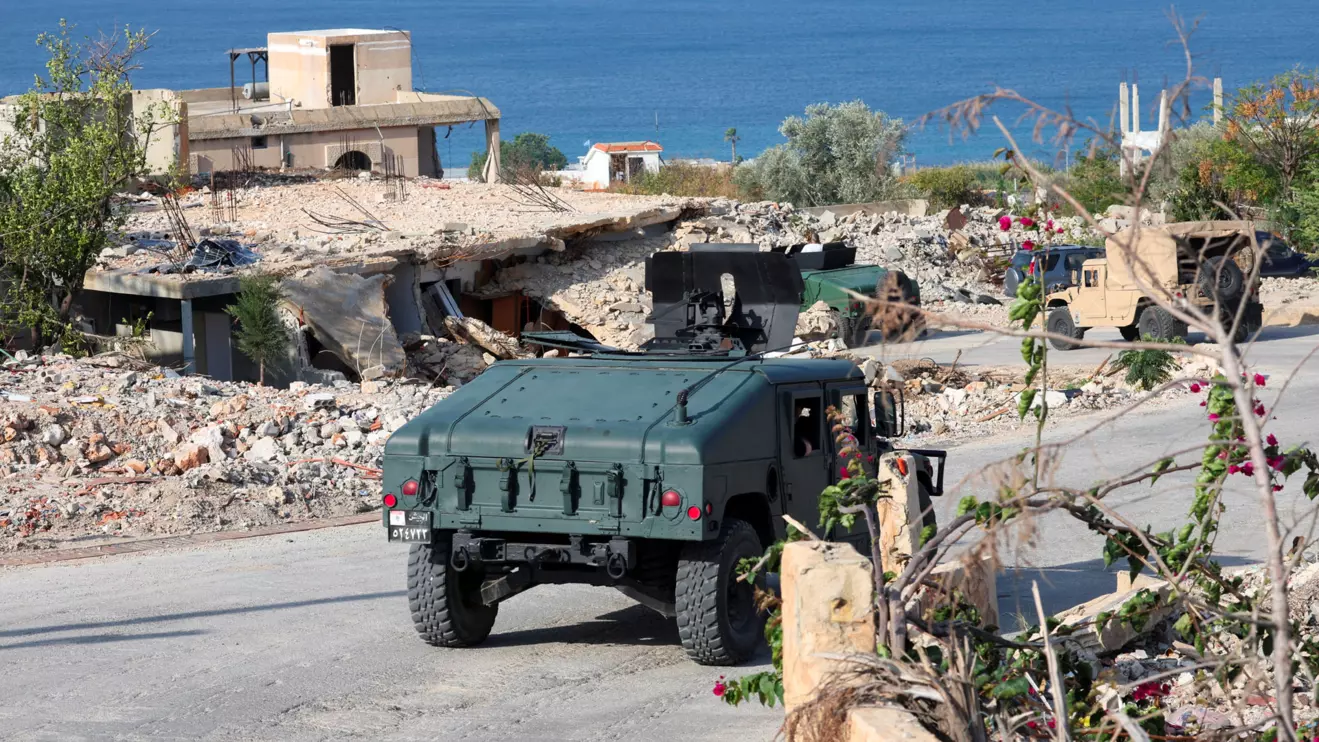 Lebanese army members drive military vehicles during a Lebanese army media tour, to review the army's operations in the southern Litani sector, in Naqoura, near the border with Israel, southern Lebanon, November 28, 2025. Reuters/Aziz Taher