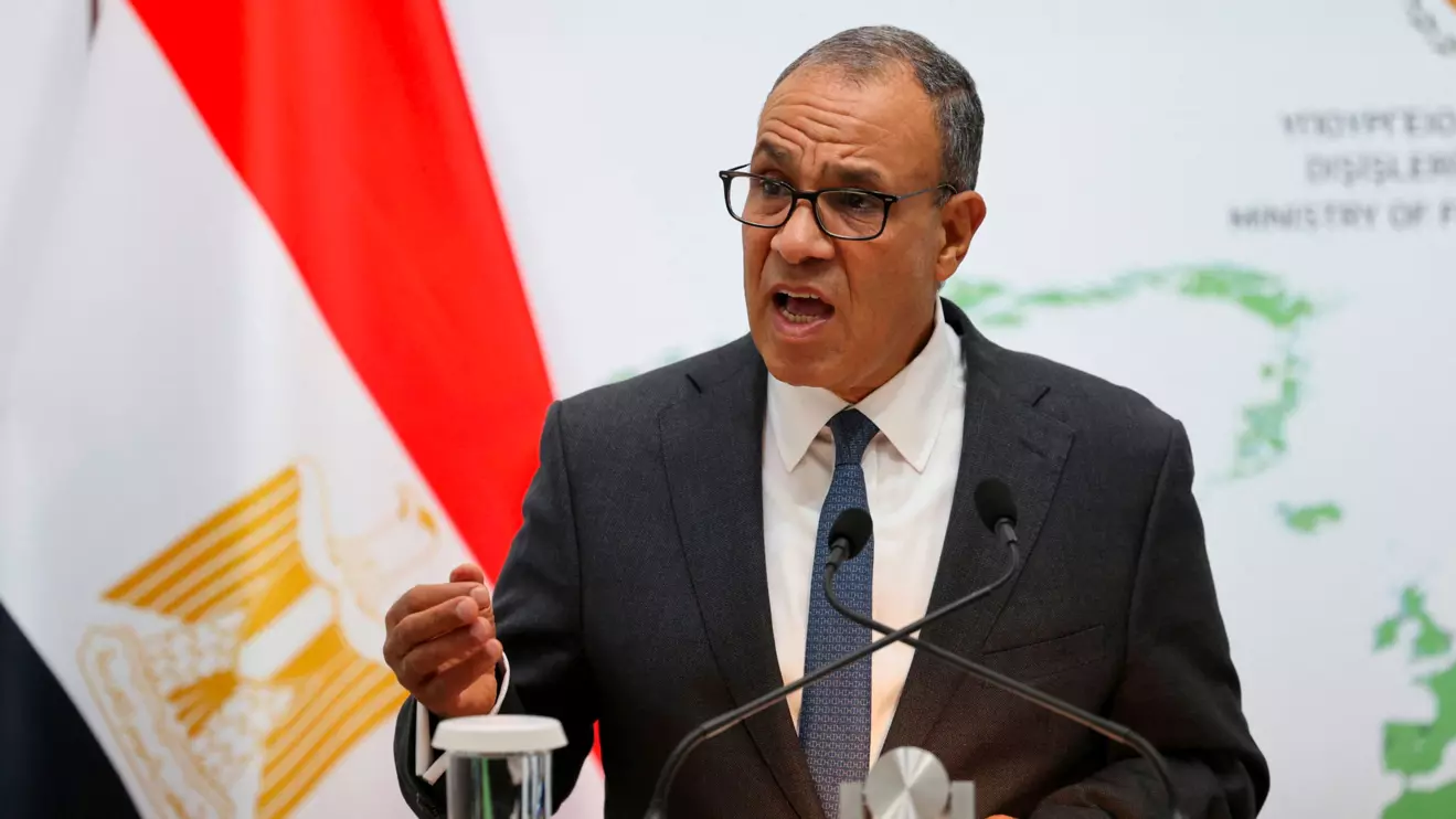 Egyptian Foreign Minister Badr Abdelatty speaks during a press conference with Cyprus Foreign Minister Constantinos Kombos at the Foreign Ministry in Nicosia, Cyprus September 5, 2025. Reuters/Yiannis Kourtoglou