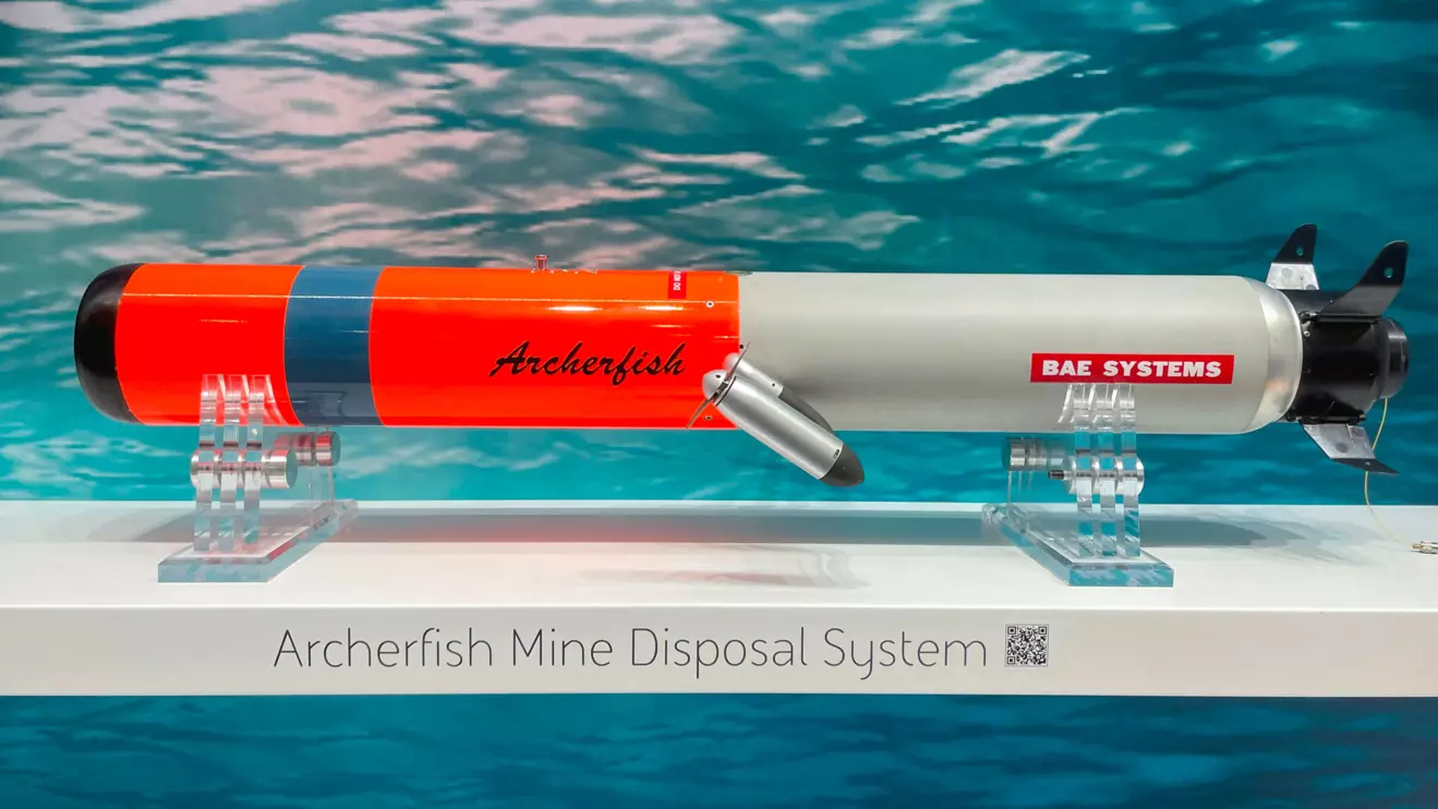BAE Systems' Archerfish mine disposal system, displayed at the Undersea Defence Technology trade exhibition in London, Britain, April 14, 2026. Reuters/Cassell Bryan-Low