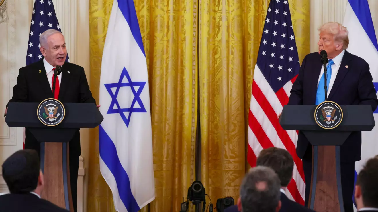 U.S. President Donald Trump and Israeli Prime Minister Benjamin Netanyahu hold a joint press conference in the East Room at the White House in Washington, U.S., February 4, 2025. Reuters/Leah Millis