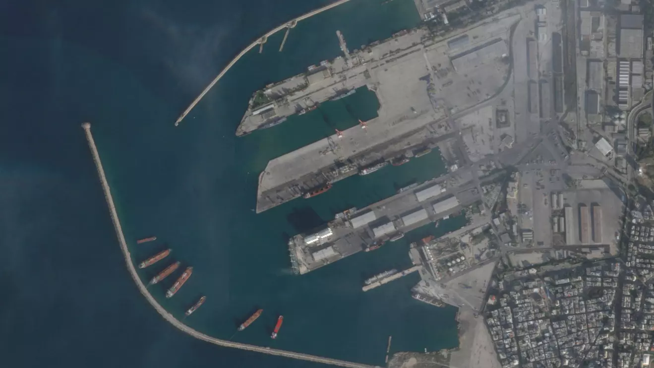 A satellite image shows a Russian naval facility, in Tartous, Syria in this handout picture taken on December 6, 2024. 2024 PLANET LABS INC
