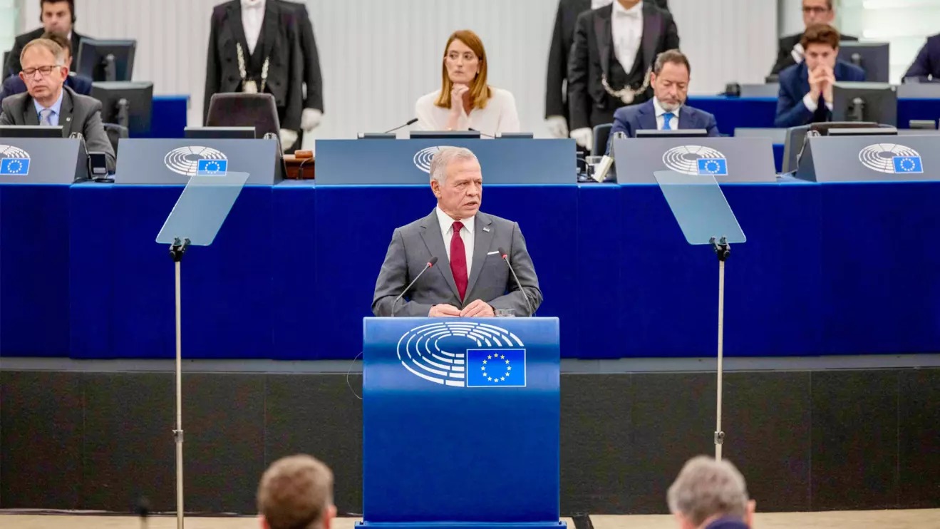 King Abdullah delivers an address at the European Parliament’s headquarters in Strasbourg © X