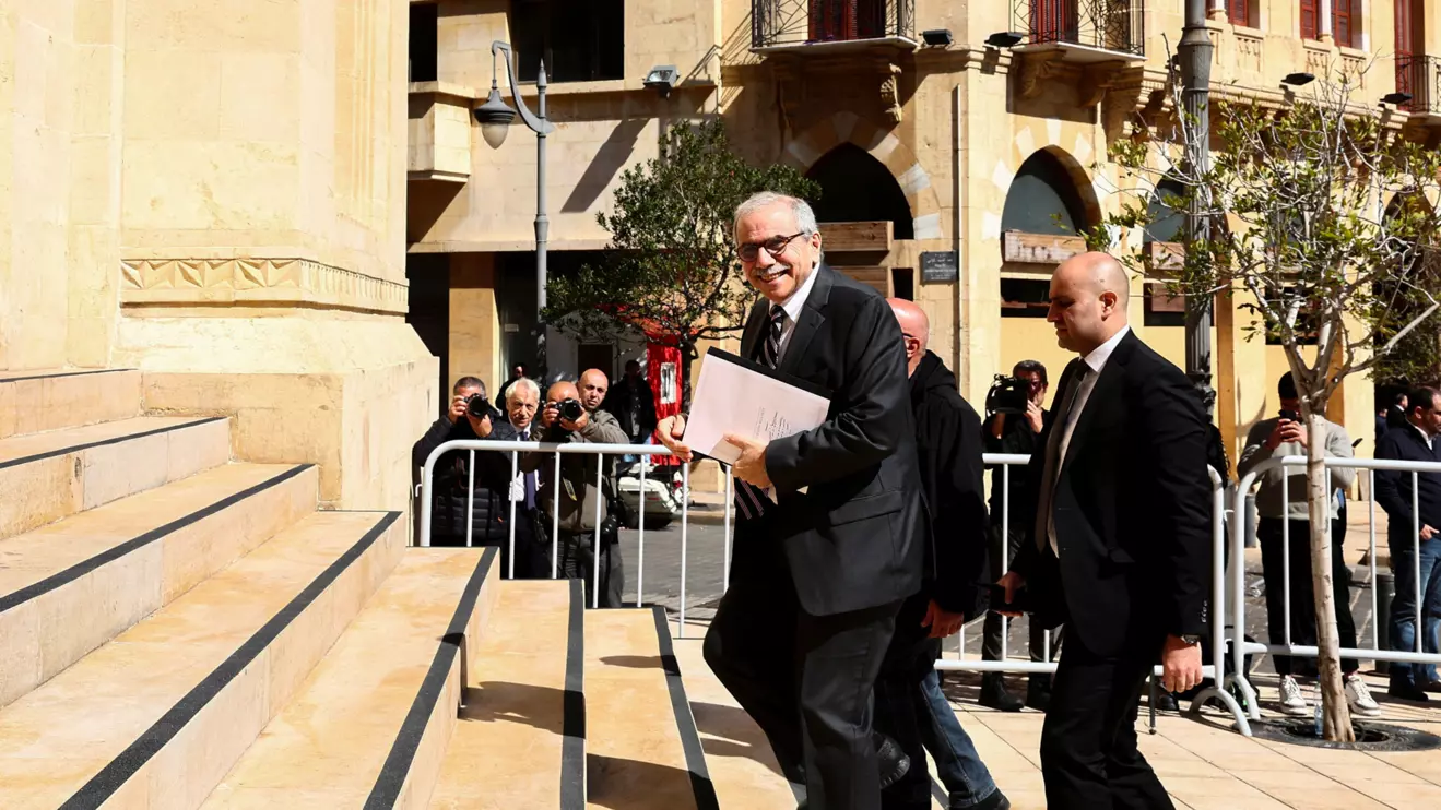 Lebanese Prime Minister Nawaf Salam arrives to a plenary session for a vote of confidence in Beirut, Lebanon February 26, 2025. Reuters/Emilie Madi