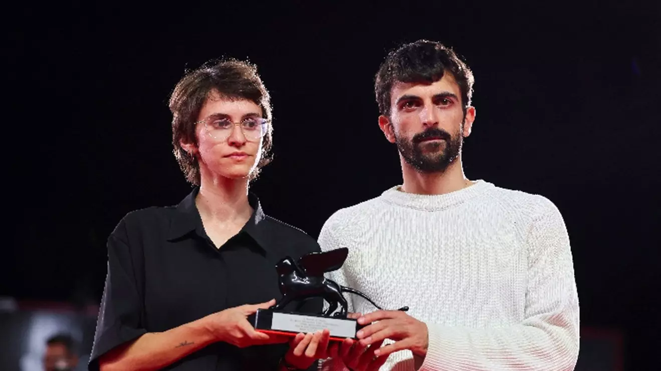 Directors Yuval Abraham and Rachel Szor receive the Special Jury Award for "Naza" during the closing ceremony of the 83rd Venice International Film Festival, Italy, September 12, 2026. Reuters/Yara Nardi