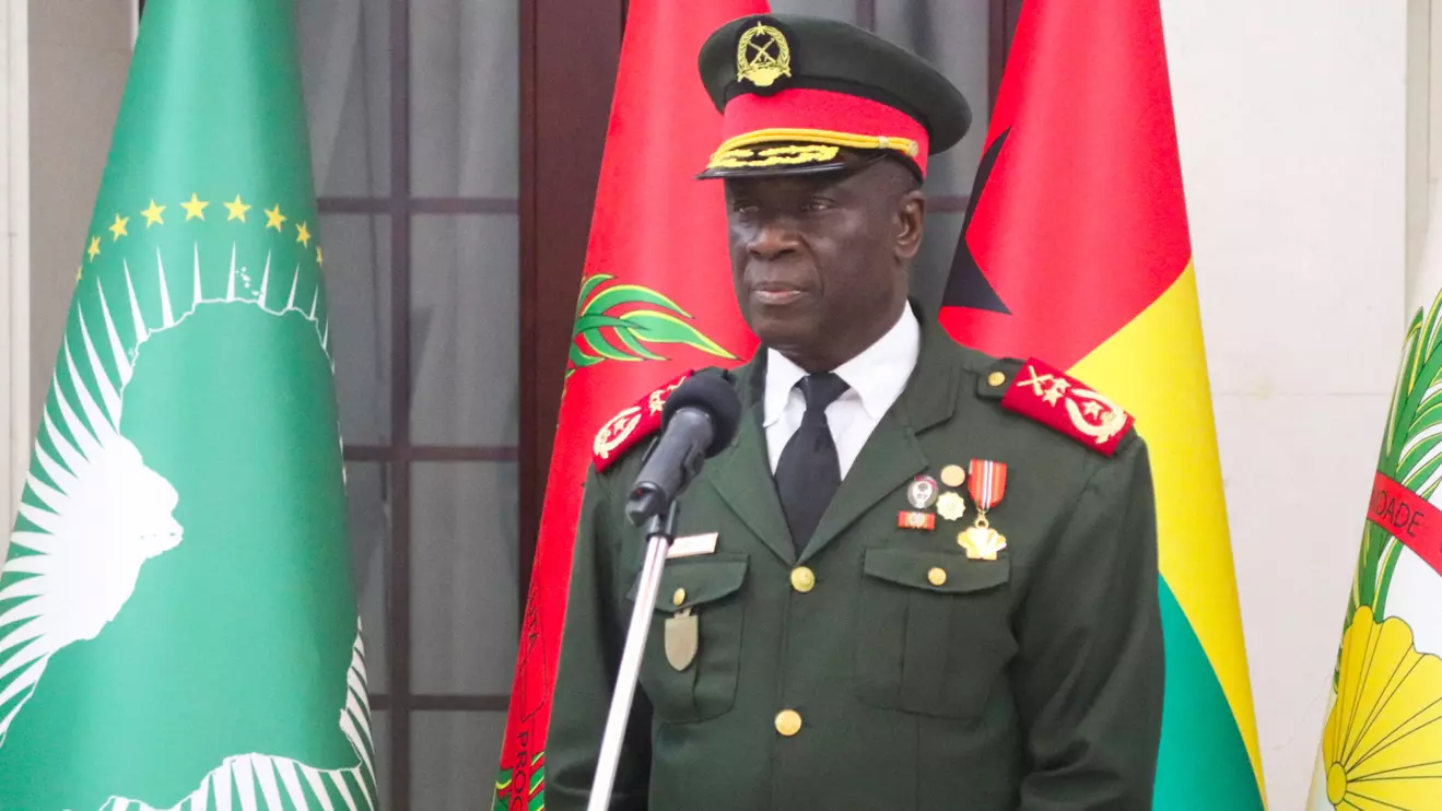 Major-General Horta Inta-a, the new transitional president, attends the swearing-in ceremony of Major-General Tomas Djassi as the new chief of staff of the Armed Forces in Bissau, Guinea-Bissau November 27, 2025. Reuters/Delcyo Sanca