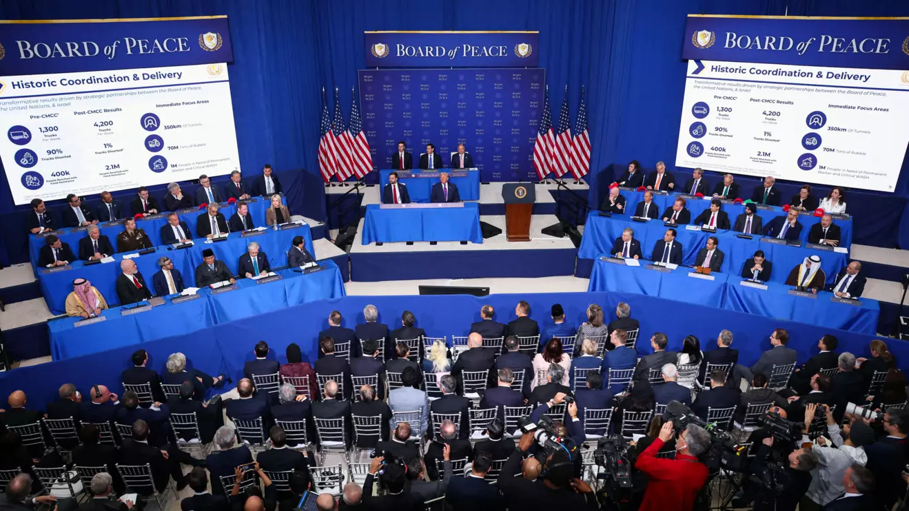 U.S. President Donald Trump, Vice President JD Vance, Secretary of State Marco Rubio, Donald Trump's son-in-law Jared Kushner and U.S. Special Envoy Steve Witkoff attend the inaugural Board of Peace meeting at the U.S. Institute of Peace in Washington, D.C., U.S., February 19, 2026. Reuters/Kevin Lamarque