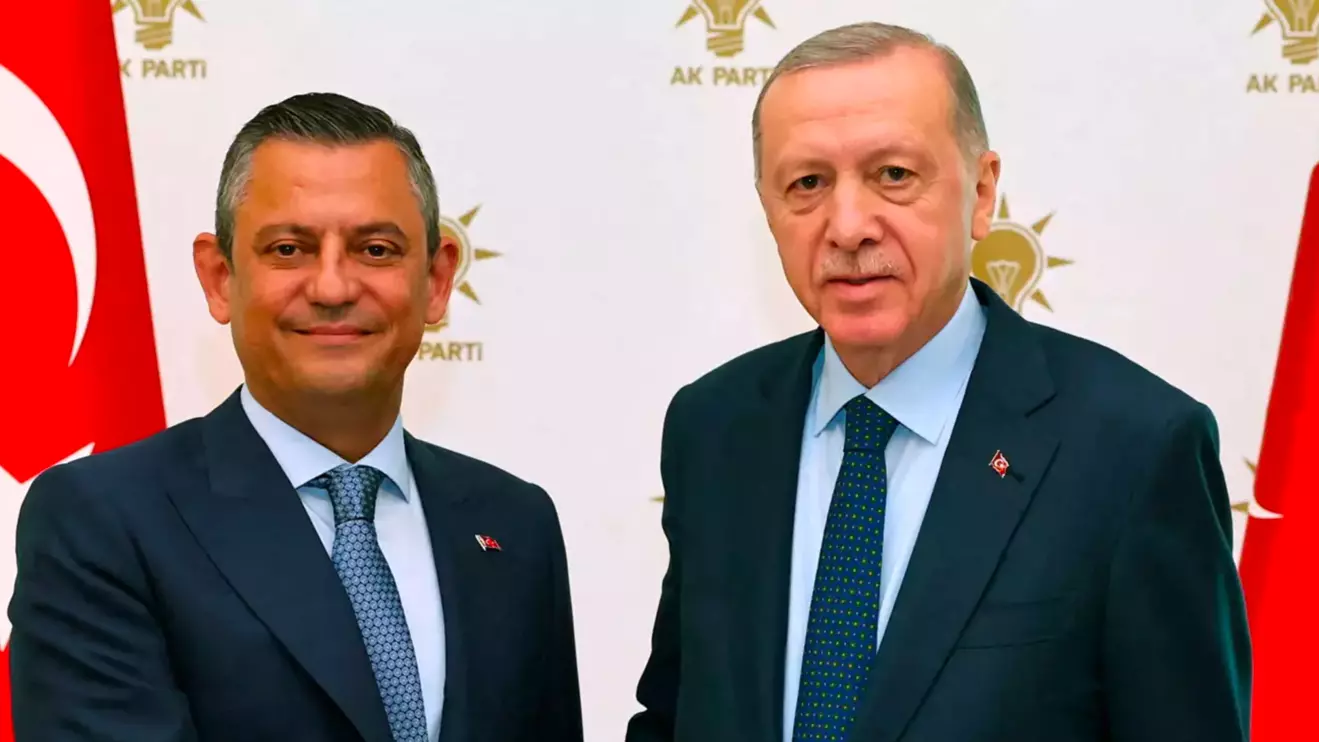 Turkey's President Tayyip Erdogan meets with Turkey's main opposition Republican People's Party (CHP) leader Ozgur Ozel at his ruling AK Party (AKP) headquarters in Ankara, Turkey, May 2, 2024. Murat Cetinmuhurdar/PPO/Handout via Reuters