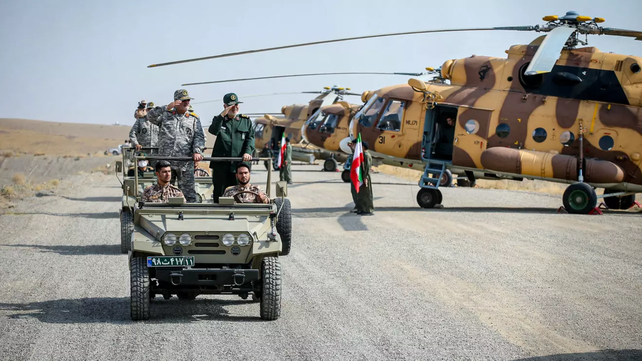 Islamic Revolutionary Guard Corps (IRGC) Commander-in-Chief Major General Hossein Salami reviews military equipment during an IRGC ground forces military drill in the Aras area, East Azerbaijan province, Iran, October 17, 2022. IRGC/WANA (West Asia News Agency)/Handout via Reuters 