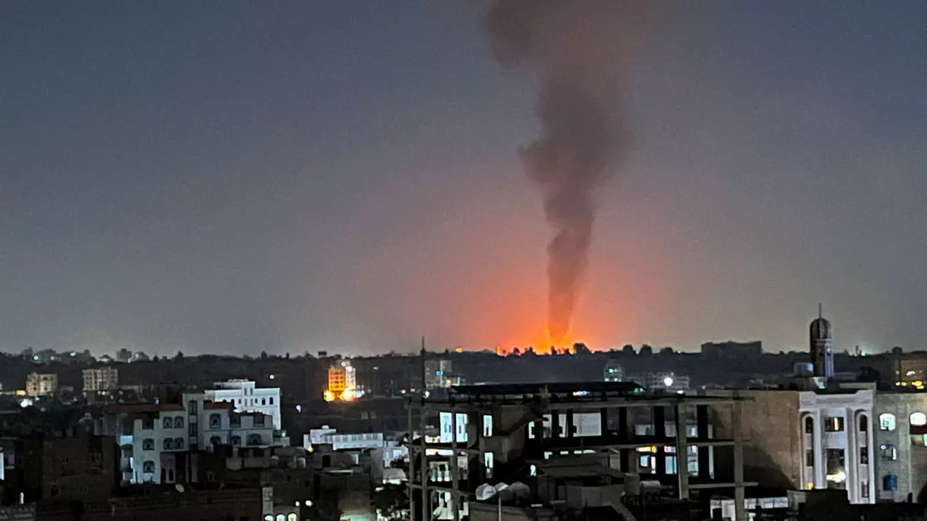 Smoke rises in the sky following U.S-led airstrikes in Sanaa, Yemen, February 25, 2024. REUTERS/Adel Al Khader/File Photo