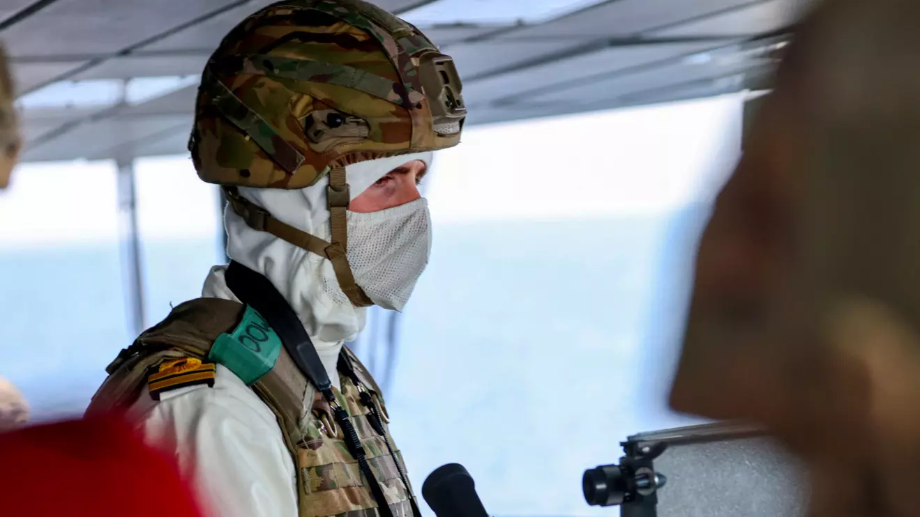 The Officer of the Watch is seen here on the bridge of HMS Diamond in the Red Sea on Janauary 5, 2024. LPhot Chris Sellars/Handout via Reuters