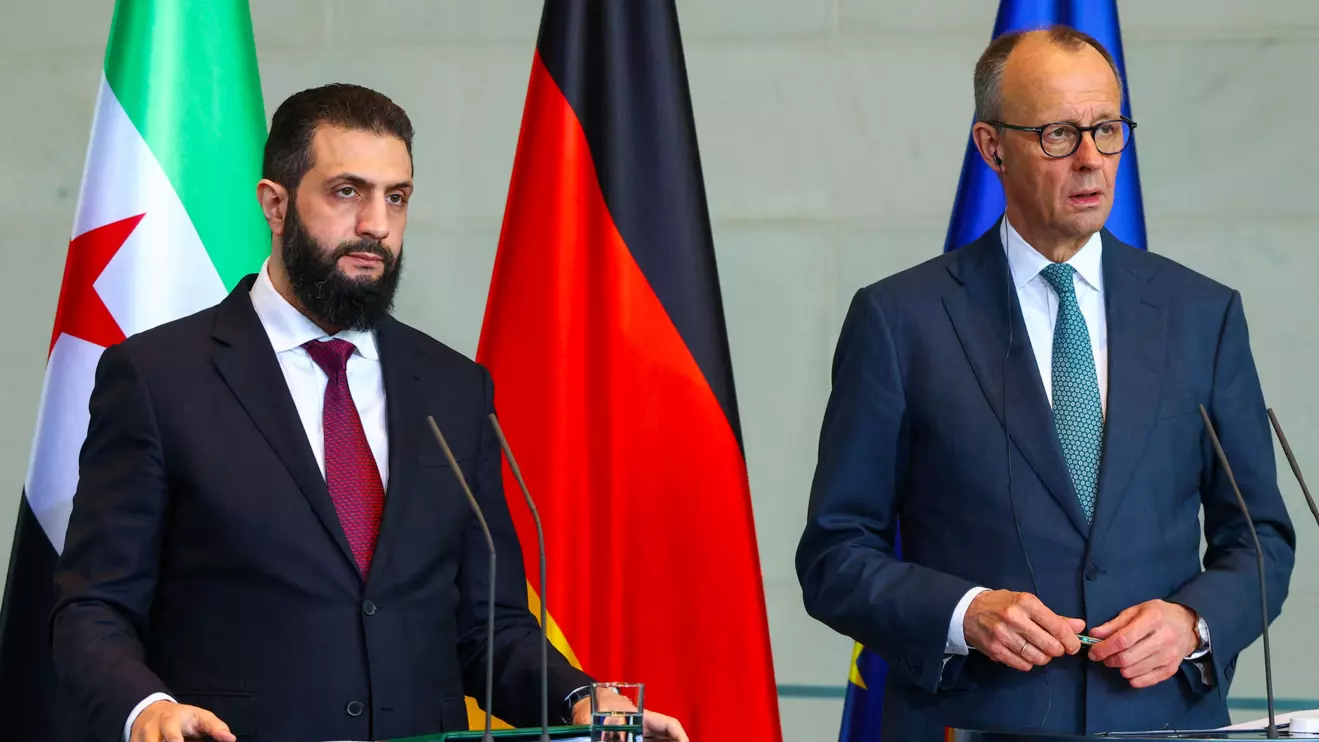German Chancellor Friedrich Merz and Syrian President Ahmed al-Sharaa hold a press conference at the Chancellery, in Berlin, Germany March 30, 2026. Reuters/Lisi Nies
