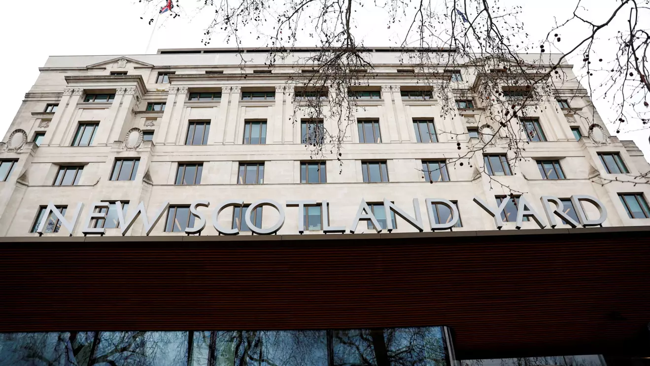 A general view of a signage outside New Scotland Yard, the headquarters of the Metropolitan Police, in London, Reuters/Peter Nicholls