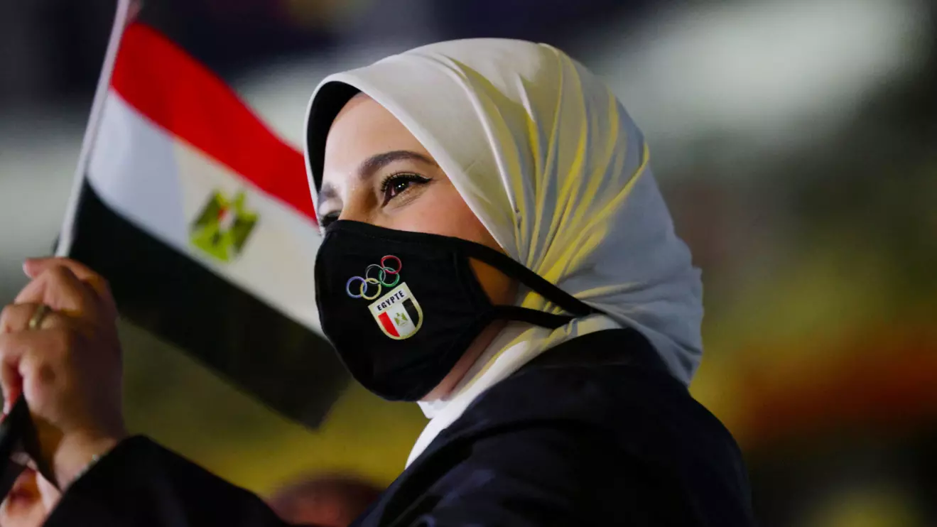 Tokyo 2020 Olympics - The Tokyo 2020 Olympics Opening Ceremony - Olympic Stadium, Tokyo, Japan - July 23, 2021. An athlete from Egypt during the athletes' parade at the opening ceremony Reuters/Hannah Mckay