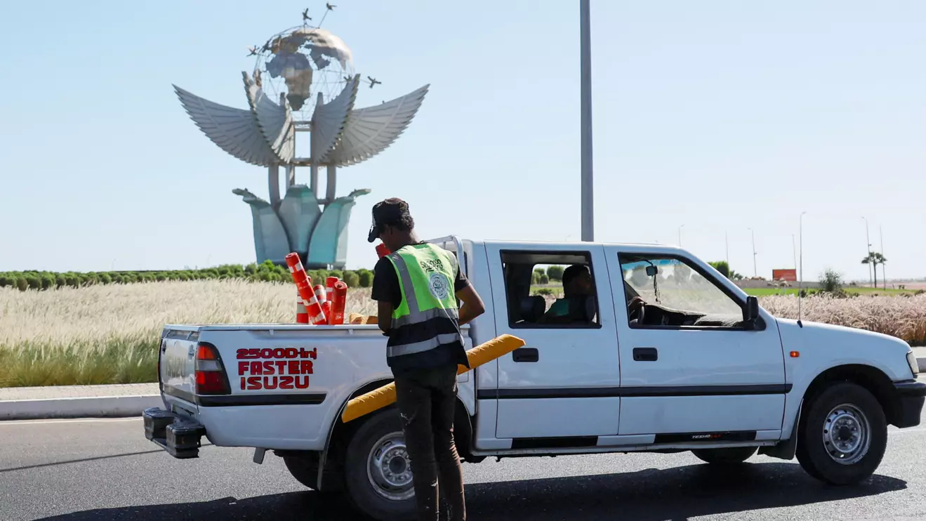 A municipal employee stops near Peace Square, during preparations for an international summit on Gaza, amid a ceasefire between Israel and Hamas, at the Red Sea resort of Sharm el-Sheikh, Egypt, October 11, 2025. Reuters/Amr Abdallah Dalsh