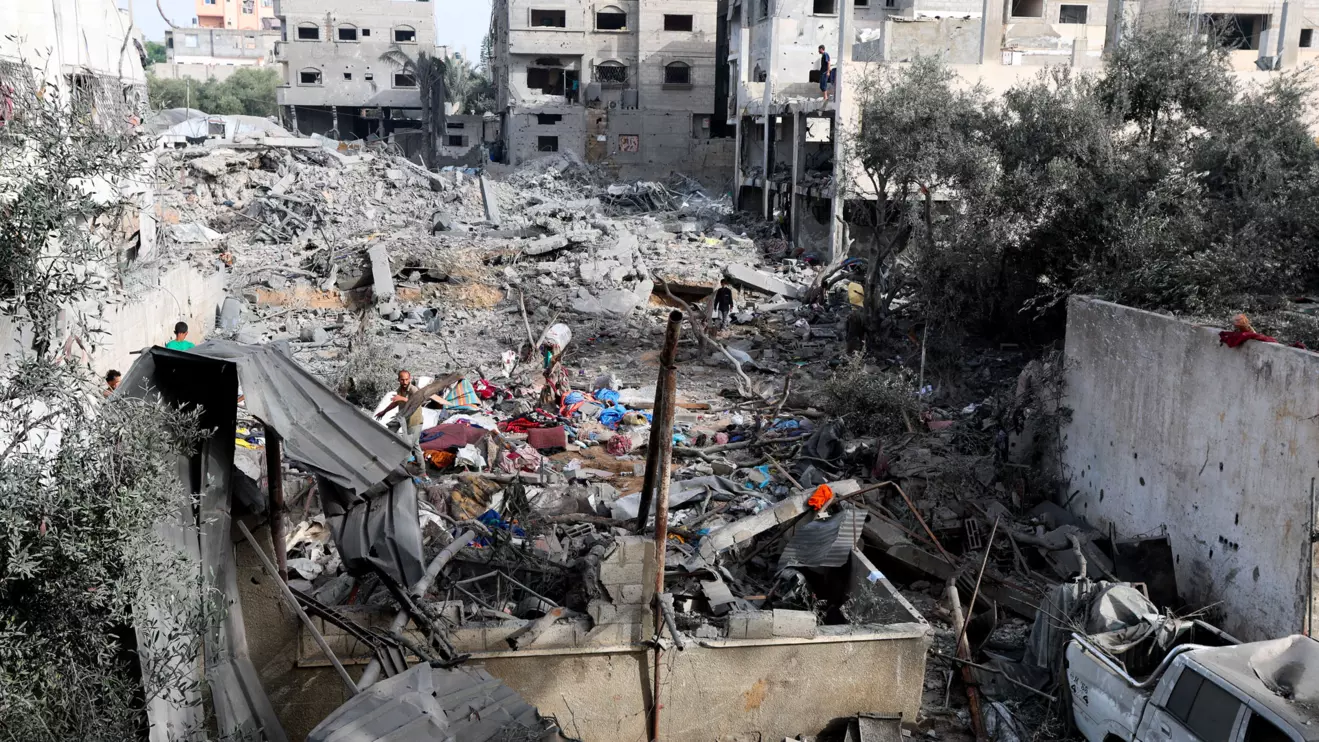 A Palestinian man inspects the site of an Israeli strike on a house that took place on Monday, in Zawayda in the central Gaza Strip, July 1, 2025.Reuters/Ramadan Abed