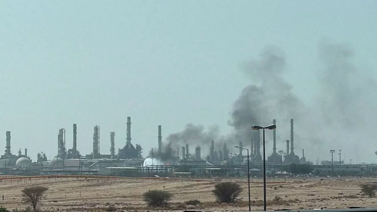 Smoke rises from a fire at the Aramco refinery south of Riyadh, Saudi Arabia, October 3, 2026. Reuters