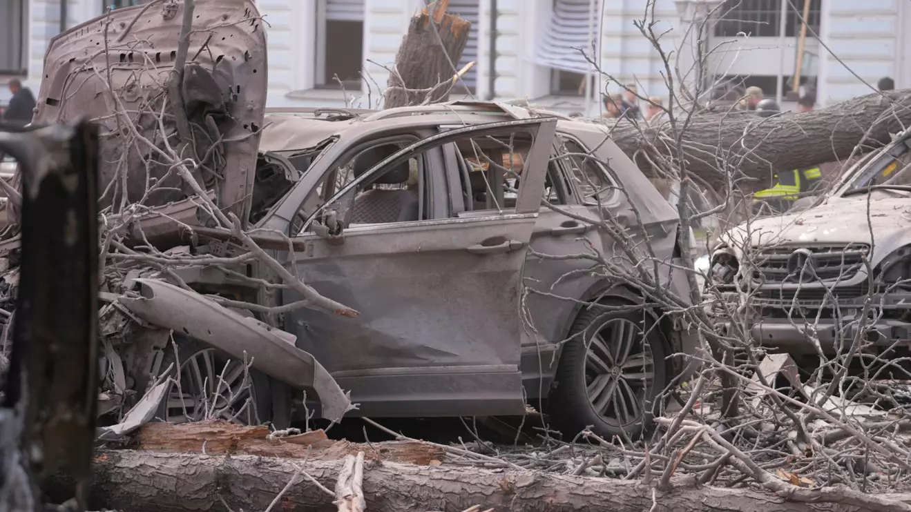 A view shows damaged vehicles at the site of Russian missile strike, amid Russia's attack on Ukraine, in Sumy, Ukraine April 13, 2025. Reuters