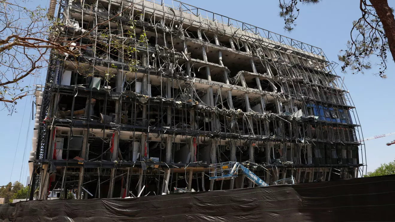 A building at the campus of the Weizmann Institute of Science remains damaged following an Iranian missile strike on Sunday, in Rehovot, Israel June 19, 2025. Reuters/Violeta Santos Moura
