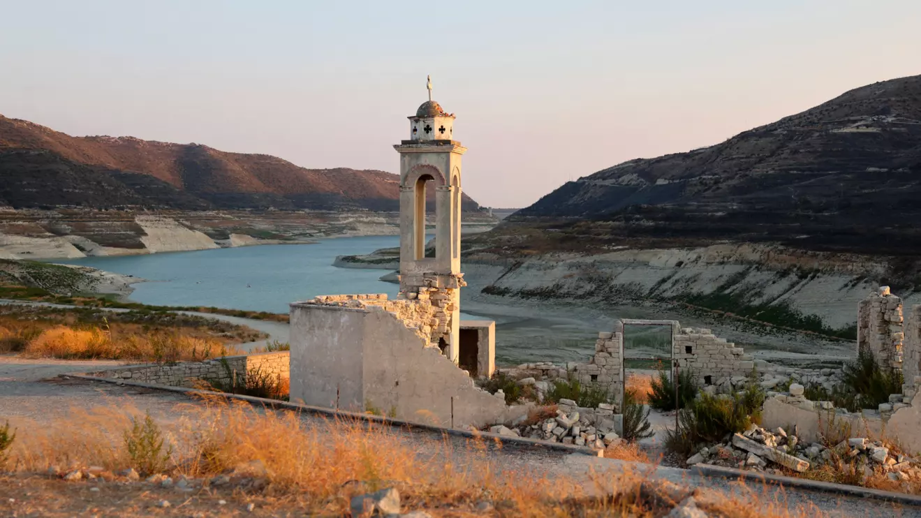 Saint Nicholas church in the hills above Limassol, normally submerged in the Kouris Reservoir, is seen near Alassa village in Limassol, Cyprus, Reuters/Yiannis Kourtoglou