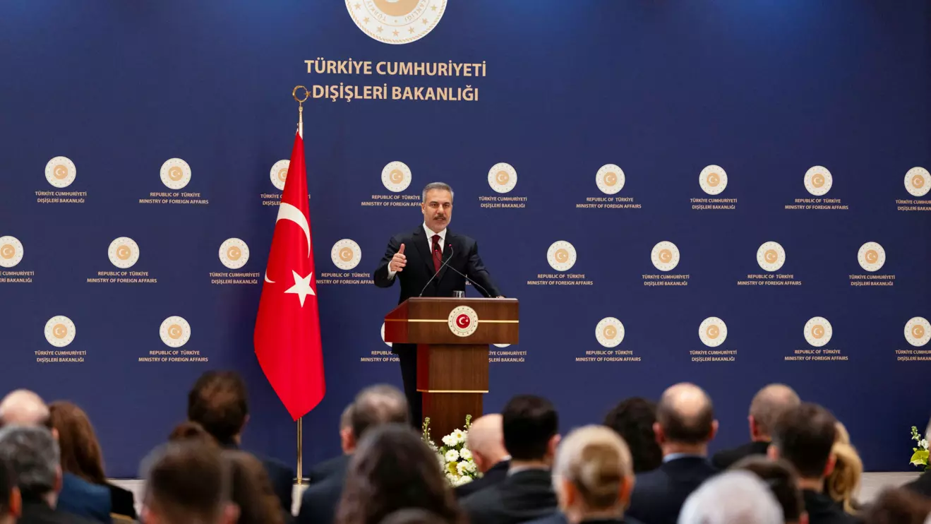Turkish Foreign Minister Hakan Fidan speaks during a press conference in Istanbul, Turkey, January 15, 2026. Reuterts/Umit Bektas