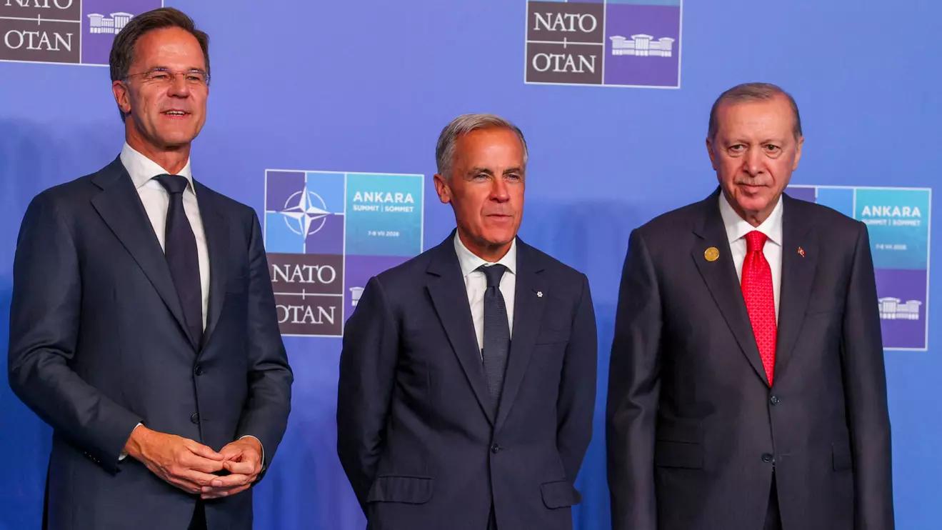 NATO Secretary-General Mark Rutte, Canada's Prime Minister Mark Carney and Turkey's President Tayyip Erdogan attend a NATO leaders' summit in Ankara, Turkey, July 8, 2026. Reuters/Umit Bektas