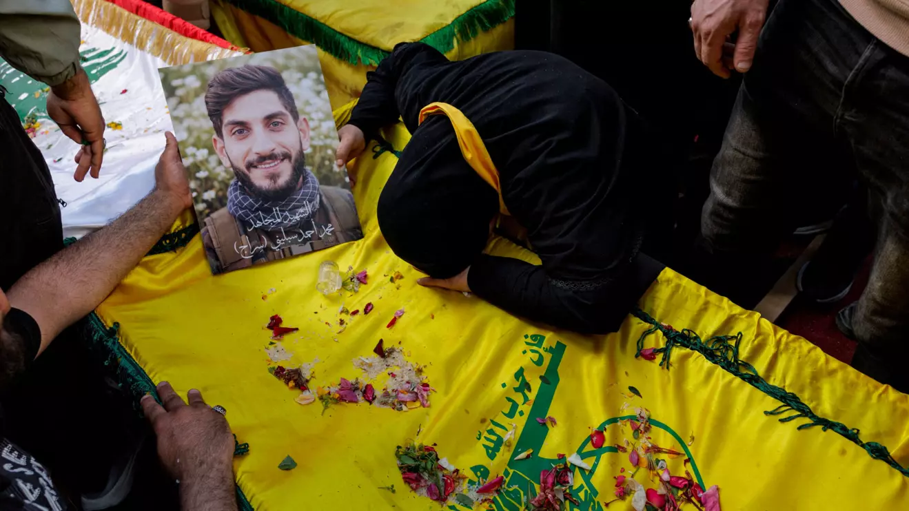 Aida Abou Khalil mourns her son, Mohamed Ahmed Seblini, a Hezbollah fighter killed during the conflict with Israel, during his funeral, amid a 10-day ceasefire between Lebanon and Israel, in Qlaileh, Southern Lebanon, April 21, 2026. Reuters/Zohra Bensemra