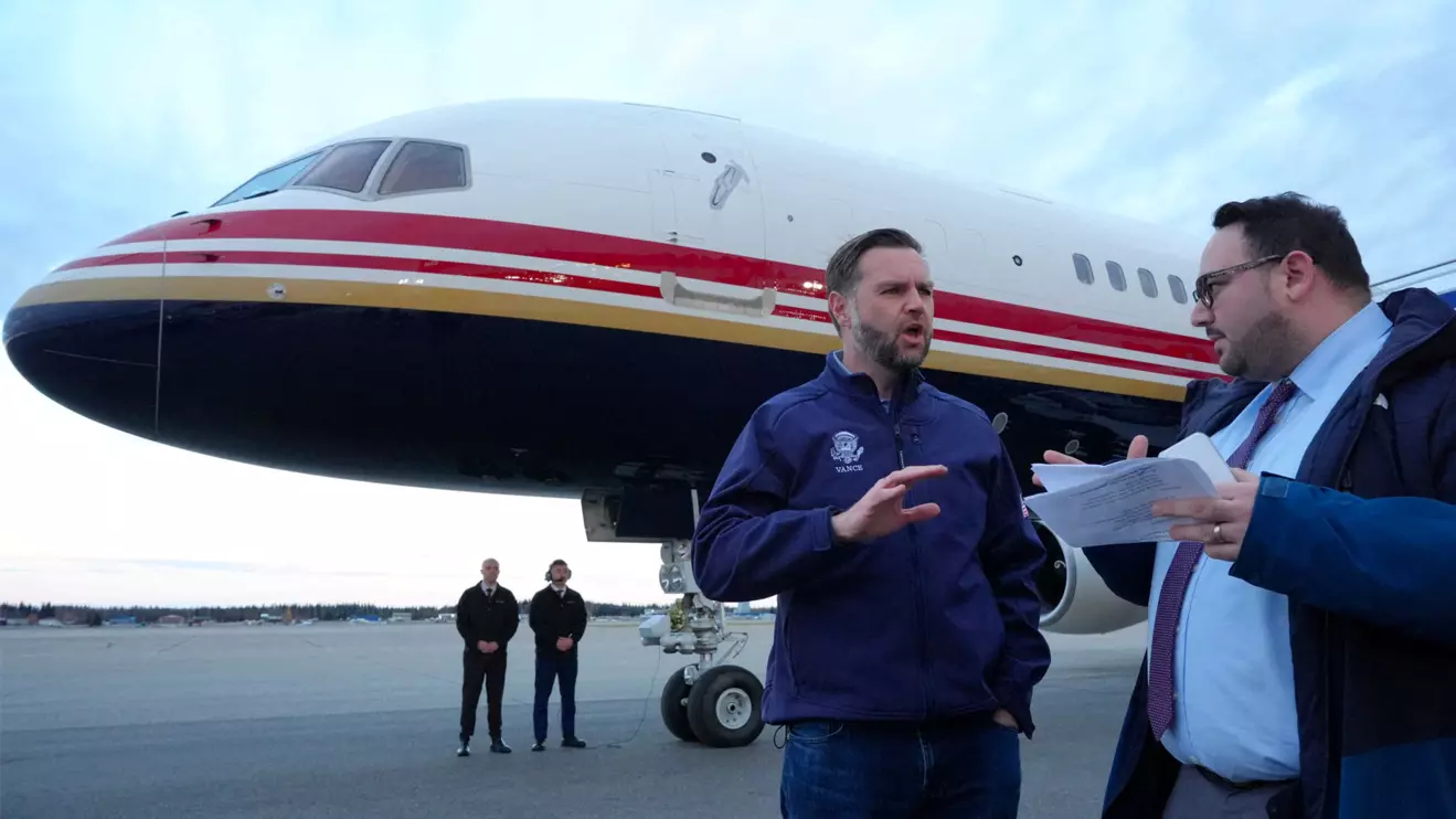 US Vice President JD Vance is interviewed by Reuters reporter Jacob Bogage before a campaign rally at Fairbanks International Airport in Fairbanks, Alaska, US, October 5, 2026. Jacquelyn Martin via Reuters
