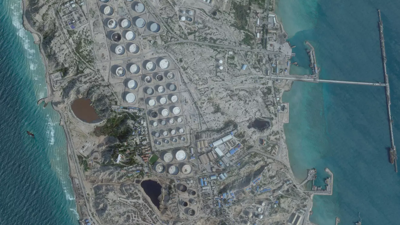 A satellite image shows an oil terminal at Kharg Island, Iran, February 25, 2026. 2026 Planet Labs PBC/Handout via Reuters
