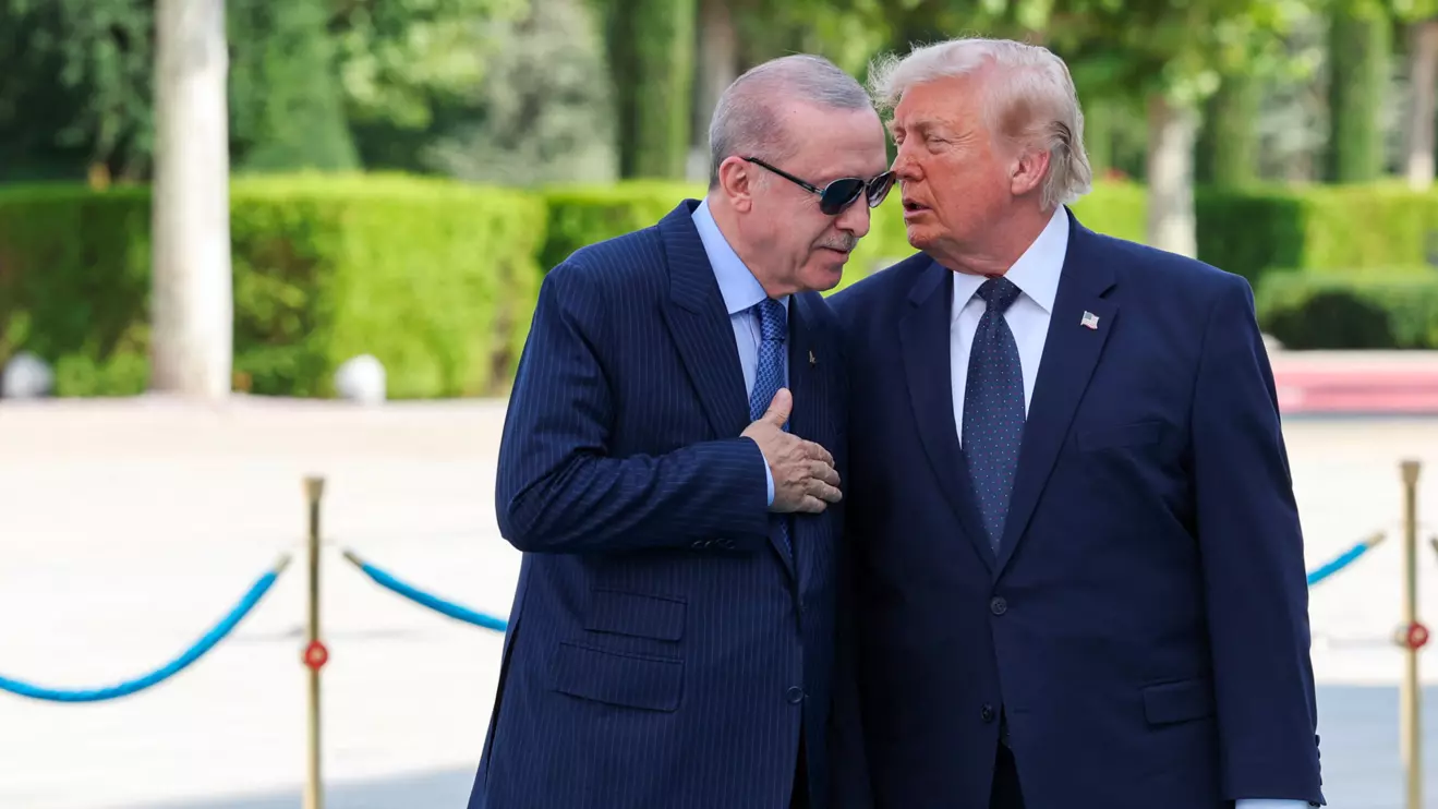 U.S. President Donald Trump and Turkish President Tayyip Erdogan participate in a state arrival ceremony, ahead of a NATO leaders' summit, at the Bestepe Presidential Compound in Ankara, Turkey, July 7, 2026. Reuters/Umit Bektas