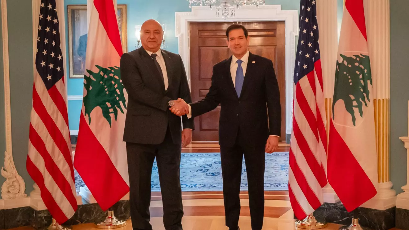 Lebanese President Joseph Aoun meets U.S. Secretary of State Marco Rubio at the State Department on Sunday © X 