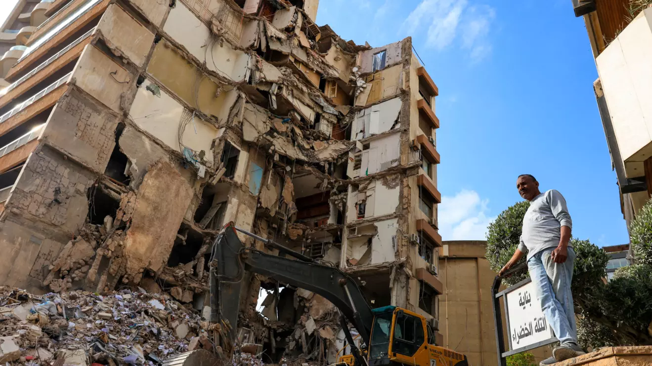 A man stands near a damaged building at the site of an Israeli strike carried out on Wednesday, in Tallet El Khayat in Beirut, Lebanon, April 9, 2026. Reuters/Raghed Wake