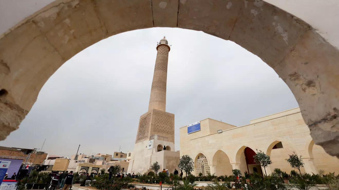 A view of the Al-Hadba Minaret in the Great Mosque of al-Nuri, which was rebuilt after it was blown up by Islamic State militants, in Mosul, Iraq, February 5, 2025. Reuters/Khalid al-Mousily