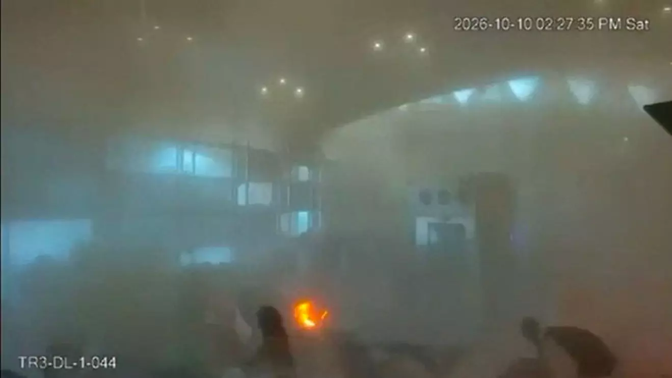 Surveillance footage shows smoke and fire at the moment of an attack at King Khalid International Airport in Riyadh, Saudi Arabia, October 10, 2026, in this frame from a handout video. Saudi Ministry of Media