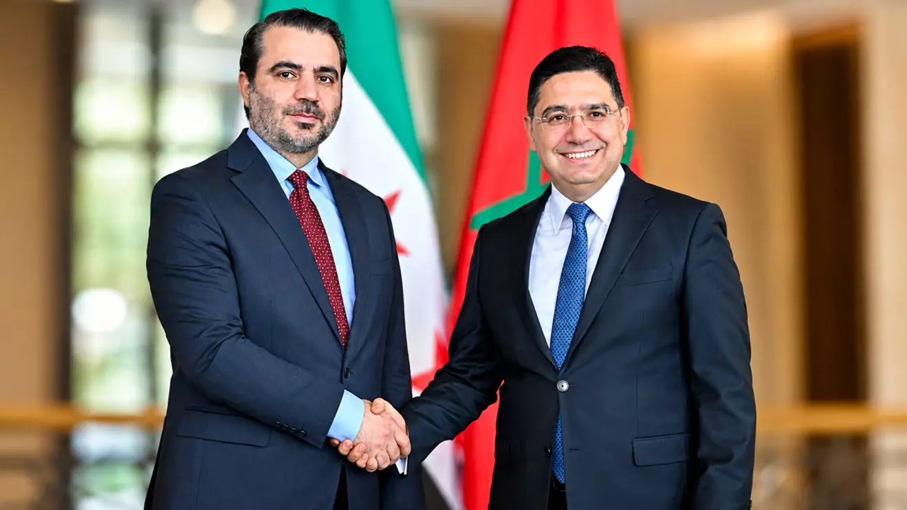 Asaad al-Shaibani (L) with Moroccan Foreign Minister Nasser Bourita on Thursday in Rabat © X