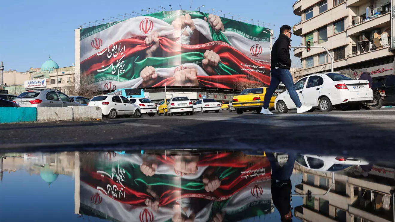 A billboard with a picture of Iran's flag, on a building in Tehran, Iran, January 24, 2026. Majid Asgaripour/WANA (West Asia News Agency) via Reuters